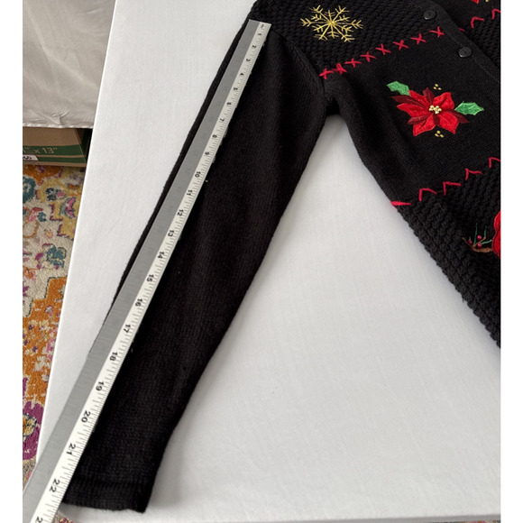 Womens Petite S Embroidered Red Cardinal Beaded Christmas Cardigan Sweater Retro - Picture 8 of 9